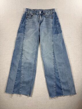 American Eagle Outfitters Two-Tone Blue Wide Leg Jeans Sz 00 Regular